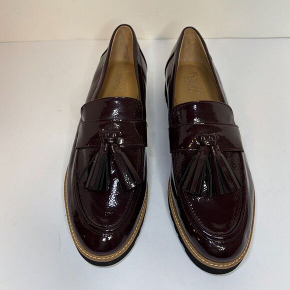 Franco Sarto Carolynn Patent Leather Burgundy Tassel Lug Loafer Shoes Womens - Picture 3 of 8